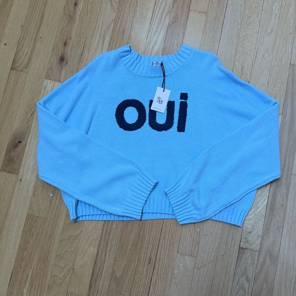Sincerely Jules Women’s Size L Oui Oversized Cropped Sweater Top Light Blue NWT - Picture 8 of 8
